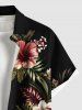 Plus Size Tropical Leaf Hibiscus Flowers Print Buttons Pocket Hawaii Shirt For Men -  