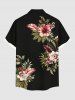 Plus Size Tropical Leaf Hibiscus Flowers Print Buttons Pocket Hawaii Shirt For Men -  