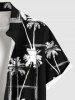 Chemise hawaïenne grande taille à imprimé cocotiers et poches boutonnées pour homme - Noir 4XL