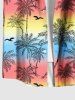 Plus Size Coconut Tree Bird Rainbow Ombre Colorblock Print Buttons Pocket Hawaii Shirt For Men -  