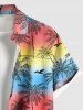 Plus Size Coconut Tree Bird Rainbow Ombre Colorblock Print Buttons Pocket Hawaii Shirt For Men -  