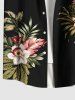 Plus Size Tropical Leaf Hibiscus Flowers Print Buttons Pocket Hawaii Shirt For Men -  
