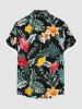 Plus Size Tropical Leaf Hibiscus Flowers Print Buttons Pocket Hawaii Shirt For Men -  