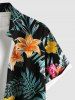 Plus Size Tropical Leaf Hibiscus Flowers Print Buttons Pocket Hawaii Shirt For Men -  