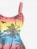 Plus Size Coconut Tree Bird Rainbow Ombre Colorblock Print Hawaii Tank Dress -  