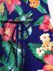 Plus Size Tropical Leaves Floral Print Hawaii Drawstring Pocket Romper -  