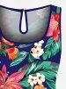 Combinaison hawaïenne grande taille à imprimé floral et feuilles tropicales avec cordon de serrage et poches - Bleu 2X