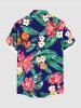 Plus Size Tropical Leaf Flower Print Hawaii Button Pocket Shirt For Men -  