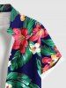Plus Size Tropical Leaf Flower Print Hawaii Button Pocket Shirt For Men -  