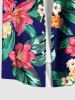 Plus Size Tropical Leaf Flower Print Hawaii Button Pocket Shirt For Men -  