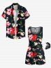 Plus Size Colorful Floral Leaves Print Hawaii Drawstring Pocket Romper -  