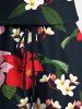 Plus Size Colorful Floral Leaves Print Hawaii Drawstring Pocket Romper -  