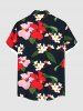 Plus Size Colorful Floral Leaves Print Hawaii Button Pocket Shirt For Men -  