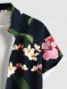 Chemise hawaïenne grande taille à imprimé floral et feuilles colorées pour homme - Noir 4XL