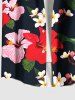 Plus Size Colorful Floral Leaves Print Hawaii Button Pocket Shirt For Men -  
