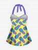 Maillot de Bain Tankini Tordu Ombré Ananas Imprimé à Pois à Col Halter - Multi-A 4X