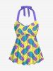 Fashion Ombre Pineapple Pin Dot Print Twist Backless Halter Cinched Boyleg Hawaii Tankini Swimsuit -  
