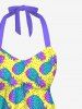 Fashion Ombre Pineapple Pin Dot Print Twist Backless Halter Cinched Boyleg Hawaii Tankini Swimsuit -  