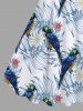 Plus Size Tropical Leaves Floral Parrot Print Hawaii A Line Tank Dress -  