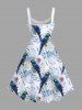 Plus Size Tropical Leaves Floral Parrot Print Hawaii A Line Tank Dress -  