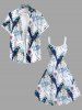 Plus Size Tropical Leaf Flower Parrot Print Hawaii A Line Tank Dress -  