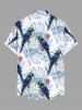 Plus Size Tropical Leaves Floral Parrot Print Hawaii Button Pocket Shirt For Men -  