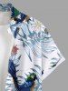 Plus Size Tropical Leaves Floral Parrot Print Hawaii Button Pocket Shirt For Men -  