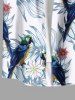 Plus Size Tropical Leaves Floral Parrot Print Hawaii Button Pocket Shirt For Men -  
