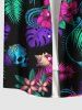 Plus Size Colorful Tropical Leaf Flower Skull Skeleton Mermaid Snake Print Hawaii Shirt For Men -  