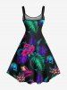 Plus Size Colorful Tropical Leaves Floral Skull Skeleton Mermaid Snake Print Hawaii A Line Tank Dress -  