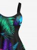 Plus Size Colorful Tropical Leaves Floral Skull Skeleton Mermaid Snake Print Hawaii A Line Tank Dress -  