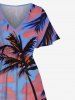 Plus Size Coconut Tree Cloud Dusk Print Hawaii Split Pocket A Line Midi Dress -  