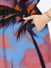 Plus Size Coconut Tree Cloud Dusk Print Hawaii Split Pocket A Line Midi Dress -  