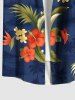 Plus Size Tropical Leaves Floral Print Hawaii Button Pocket Shirt For Men -  