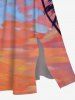 Robe mi-longue hawaïenne grande taille à imprimé cocotiers, nuages et crépuscule - Orange 6X