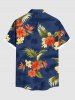 Plus Size Tropical Leaves Floral Print Hawaii Button Pocket Shirt For Men -  
