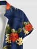 Plus Size Tropical Leaves Floral Print Hawaii Button Pocket Shirt For Men -  
