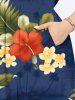 Plus Size Tropical Leaf Flower Print Hawaii Split Pocket A Line Midi Dress -  