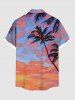 Plus Size Coconut Tree Cloud Dusk Print Hawaii Buttons Pocket Shirt For Men -  