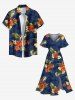 Plus Size Tropical Leaf Flower Print Hawaii Split Pocket A Line Midi Dress -  