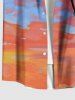 Chemise hawaïenne grande taille à boutons et poches pour homme, imprimé cocotier, nuage et crépuscule - Orange 4XL