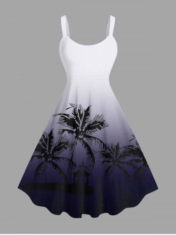 Plus Size Coconut Tree Ombre Print Hawaii Tank Dress - PURPLE - 1X