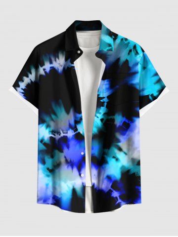Plus Size Ombre Spiral Tie Dye Print Button Pocket Shirt For Men - BLUE - 2XL