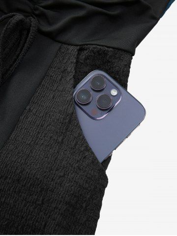 Plus Size Zipper O-ring Waist Cinched Pocket Ruched Textured Asymmetrical Dress