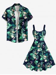 Tropical Leaf Flowers Flamingo Print Plus Size Matching Hawaii Beach Outfit For Couples -  