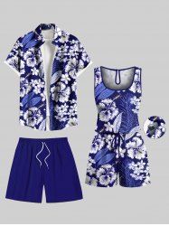 Tropical Flower Leaf Print Plus Size Matching Hawaii Beach Outfit For Couples -  
