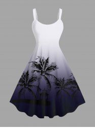 Plus Size Coconut Tree Ombre Print Hawaii Tank Dress -  