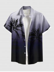 Plus Size Coconut Tree Ombre Print Buttons Pocket Hawaii Shirt For Men -  