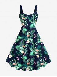 Plus Size Tropical Leaf Flowers Flamingo Print Hawaii Tank Dress -  