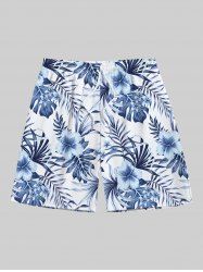 Short de plage hawaïen grande taille à imprimé floral tropical et hibiscus avec cordon de serrage pour homme - Bleu L
